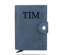 Blade® Custodia sottile per carte di credito personalizzata, per uomo/donna, con funzione pop-up, in pelle per carte di credito con protezione RFID, spazio per 6-8 carte di credito, blu navy, mit