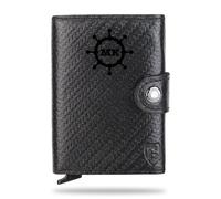 Blade® Custodia sottile per carte di credito personalizzata, per uomo/donna, con funzione pop-up, in pelle per carte di credito con protezione RFID, spazio per 6-8 carte di credito, nero carbone, mit