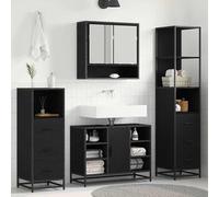 Bladez Armadio da bagno, 3 pezzi, colore nero, effetto rovere, set di mobili per bagno, soluzione di stoccaggio, moderno e durevole