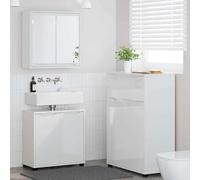 Bladez Armadio da bagno 3 pezzi con ruota, bianco lucido, moderno set di mobili da bagno in legno - salvaspazio ed elegante