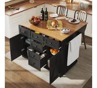 Bladez Carrello da cucina con ruote, carrello da cucina con piano di lavoro pieghevole, portaspezie e porta asciugamani, 5 cassetti, mobile da cucina (nero-A)