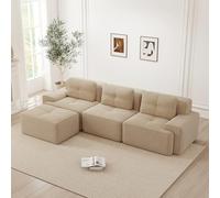 Bladez Cloud Divano ad angolo moderno a forma di L in velluto jumbo con ottomana, senza montaggio, divano imbottito cloud, combinabile per il soggiorno (beige, 3 posti + 1)