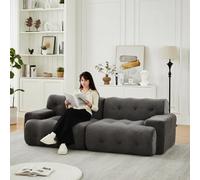 Bladez Cloud Sofa - Divano modulare a 2 posti, con seduta profonda, braccioli larghi e bottoni quadrati, divano lounge in ciniglia, senza montaggio, base antiscivolo per soggiorno (grigio)