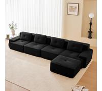 Bladez Divano ad angolo modulare a forma di L, divano letto con sgabello, comfort e supporto per seduta profonda, senza montaggio 32D in schiuma ad alta elasticità, per soggiorno (nero, 4 posti+1)