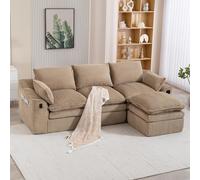 Bladez Divano angolare modulare a 3 posti con pouf a compressione senza osso senza montaggio a forma di L, 3 strati di schiuma per soggiorno, ufficio, cachi