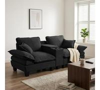 Bladez Divano cloud a 2 posti, 224 cm, divano modulare con portabevande e ripostiglio, con 2 cuscini, tessuto di ciniglia, per soggiorno e appartamento (nero, 2 posti + 1USB)