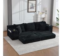Bladez Divano moderno a 3 posti, a compressione, senza ossa, senza montaggio, combinabile liberamente come divano letto con portabicchieri e tasche laterali, per soggiorno, appartamento, nero