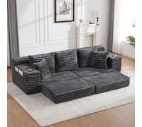 Bladez Divano moderno a 3 posti, a compressione, senza ossa, senza montaggio, combinabile liberamente come divano letto con portabicchieri e tasche laterali, per soggiorno, appartamento, grigio