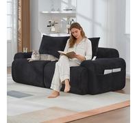 Bladez Divano modulare a 2 posti, moderno in cordless con sgabelli, sedile basso, senza montaggio, con portabevande e tasca laterale, per soggiorno (nero, 2 posti)