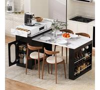Bladez Moderna isola da cucina con piano estraibile e prese, isola da cucina con vano portaoggetti, armadio in vetro e ganci, tavolo da bar multifunzione o credenza per cucina e sala da pranzo (nero)