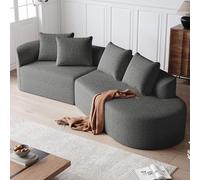 Bladez Moderno divano angolare curvo, divano da soggiorno a 3 posti in aspetto velluto, imbottitura comoda, facile da montare, grigio scuro e beige (grigio scuro + ciniglia, 3 posti)