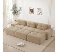 Bladez Moderno divano letto modulare a 3 posti con sgabello, senza montaggio, divano imbottito in schiuma 32D ad alta elasticità, per soggiorno (kaki chiaro, 3 posti+3)
