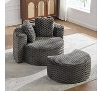 Bladez Moderno divano lounge singolo con sgabello, divano relax, non assemblato, morbido pelo sintetico, senza ossa, per soggiorno e camera da letto, XXL, grigio scuro