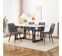 Bladez Moderno set da sala da pranzo 5 pezzi con tavolo da pranzo 120 x 70 cm e 4 sedie in lino, piano in legno di marmo bianco e telaio in ferro nero, set completo per 4 persone, soggiorno e cucina