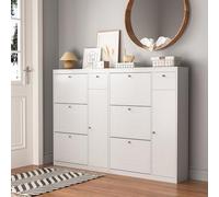 Bladez Scarpiera con 3 scomparti ribaltabili, larghezza 90 cm, organizer per scarpe autoportante con armadietto laterale e cassetti pieghevoli, ripiani regolabili, per corridoio e ingresso, bianco