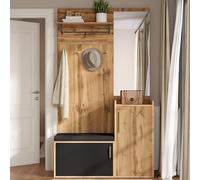 Bladez Set appendiabiti per corridoio con panca e vano portaoggetti, set completo con 4 ganci, cassetti, porta e pannello forato, per ingresso, corridoio e corridoio, miracolo spazioso, 100 x 180 x 35