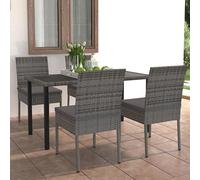 Bladez Set da pranzo da giardino in rattan e acciaio verniciato a polvere, 5 pezzi, grigio, per terrazza e giardino, durevole e resistente alle intemperie