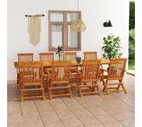 Bladez Set da pranzo in 9 pezzi in legno di teak finemente levigato. Mobili da terrazza durevoli con finitura a base d'acqua. Perfetto per sala da pranzo all'aperto
