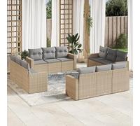 Bladez Set di 12 divani da giardino in rattan PE con cuscino - mobili da esterno beige in acciaio verniciato a polvere per terrazza e giardino - resistente alle intemperie e confortevole