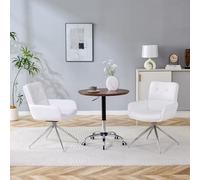 Bladez Set di 2 sedie da pranzo, girevoli a 360°, per sala da pranzo, in pelle PU, con braccioli moderni, con gambe in metallo, comoda per soggiorno (argento + bianco, 2 pezzi)