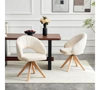 Bladez Set di 2 sedie girevoli con bracciolo, sedia girevole a 360°, per sala da pranzo, in velluto, design retrò, con gambe in legno massiccio, per sala da pranzo, soggiorno, beige cucito