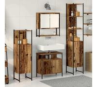 Bladez Set di 4 mobili da bagno con ripiano in legno | salvaspazio per piccoli bagni | elegante design in legno vecchio 33 x 33 x 185,5 cm