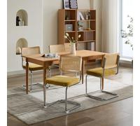 Bladez Set di 4 sedie da pranzo cantilever in velluto e rattan, intrecciate viennese, con struttura cromata, per sala da pranzo, soggiorno (oro)