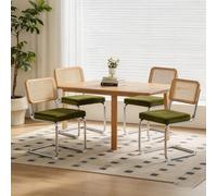 Bladez Set di 4 sedie da pranzo cantilever in velluto e rattan, intrecciate viennese, con struttura cromata, sedie Mid-Century Cantilever, per sala da pranzo, soggiorno (verde)