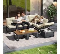Bladez Set di 5 mobili da giardino modulari con cuscino per 4 persone, divano da esterno a forma di L con schienale regolabile e spazio di archiviazione, resistente alle intemperie, per terrazza
