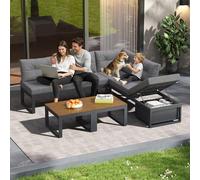 Bladez Set di 5 mobili da giardino modulari con cuscino per 4 persone, divano da esterno a forma di L con schienale regolabile e spazio di archiviazione, resistente alle intemperie, per terrazza