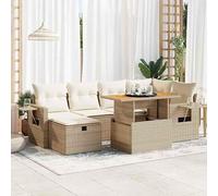 Bladez Set di 8 divani da giardino beige in rattan PE con cuscino, mobili da esterno in acciaio verniciato a polvere e legno di acacia, resistente alle intemperie, per terrazza e giardino