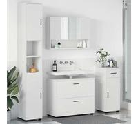 Bladez Set di mobili da bagno, 4 pezzi, con scaffale, compensato bianco e metallo, soluzione di archiviazione per organizzazione del bagno, moderno e durevole