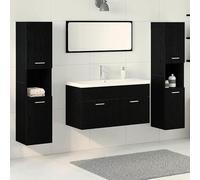 Bladez Set di mobili da bagno, 5 pezzi, colore nero, effetto rovere, 30 x 30 x 130 cm, moderno set di mobili da bagno in legno per un ambiente elegante