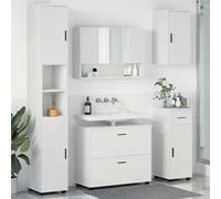 Bladez Set di mobili da bagno 5 pezzi con ripiano, bianco, compensato e metallo, elegante set di armadi per bagno e corridoio, salvaspazio e durevole