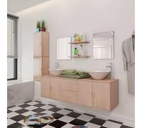 Bladez Set di mobili da bagno con lavabo in ceramica di colore beige, armadietto per bagno, elegante e durevole, salvaspazio e facile da pulire
