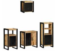 Bladez Set di mobili da bagno con scaffale, 4 pezzi, in legno massello mango, per bagno e doccia, elegante e durevole, design salvaspazio