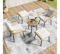 Bladez Set di mobili da giardino in rattan da 5 pezzi con tavolo, 2 sedie e 2 sgabelli, mobili da balcone, set con cuscino, resistente alle intemperie, per 2-4 persone, terrazza, balcone, mobili