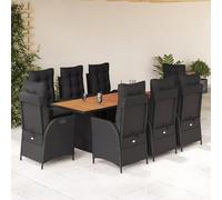 Bladez Set di mobili da giardino in rattan PE nero con cuscino, set da pranzo per terrazza e giardino, in acciaio verniciato a polvere, resistente alle intemperie e durevole