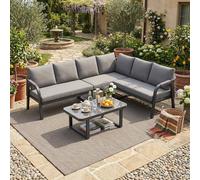 Bladez Set di mobili da giardino per 6 persone, resistente alle intemperie, con divano angolare e tavolino da caffè, braccioli e schienali intrecciati, telaio in acciaio zincato, set lounge per