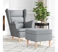 Bladez Sgabello in tessuto con poggiapiedi - grigio chiaro, 100% poliestere e legno di caucciù - Comodo e durevole per soggiorno, camera da letto o ufficio, ideale per piccoli spazi