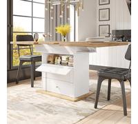 Bladez Tavolo da pranzo allungabile per 4 - 6 persone, lunghezza 120 - 160 cm, moderno di lusso con vano portaoggetti, 2 cassetti, per cucina e soggiorno, rettangolo telescopico (bianco-A)