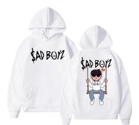 BLAENU Junior H Sad Boyz Felpa con Cappuccio Stampata Harajuku Hip Hop Hoodie Oversize Uomo Donna Moda Casual Felpe Comode Streetwear-White||4X_l