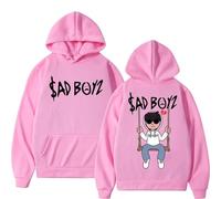 BLAENU Junior H Sad Boyz Felpa con Cappuccio Stampata Harajuku Hip Hop Hoodie Oversize Uomo Donna Moda Casual Felpe Comode Streetwear-Pink||3X_l