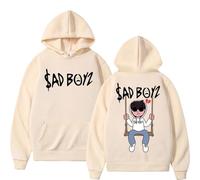 BLAENU Junior H Sad Boyz Felpa con Cappuccio Stampata Harajuku Hip Hop Hoodie Oversize Uomo Donna Moda Casual Felpe Comode Streetwear-Khaki||x_s