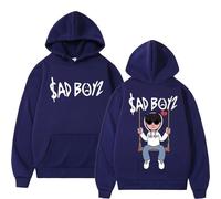BLAENU Junior H Sad Boyz Felpa con Cappuccio Stampata Harajuku Hip Hop Hoodie Oversize Uomo Donna Moda Casual Felpe Comode Streetwear-Navy Blue||XX_s