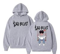 BLAENU Junior H Sad Boyz Felpa con Cappuccio Stampata Harajuku Hip Hop Hoodie Oversize Uomo Donna Moda Casual Felpe Comode Streetwear-Grey||XX_l