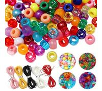 BLAESIFF Perline Kandi colorate per braccialetti con 5 elastici con foro grande da 6 x 9 mm, per braccialetti dell'amicizia, gioielli fai da te e artigianato