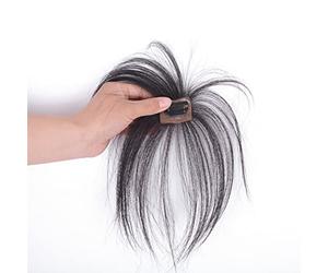 Blaihild Capelli con Frangia, Veri Capelli Umani 3D Castano Scuro con Nascosto, per la Modifica del Contorno del Viso con Basette per la Festa di Nozze