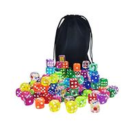 Blaihild Set di 100 Dadi a Sei Facce Dadi Arrotondati di Colore Acrilico Trasparente da 16 Mm con Sacchetto di Velluto, Punti Vivaci Rosso Giallo Verde Blu Bianco Facili da Leggere per Giochi di