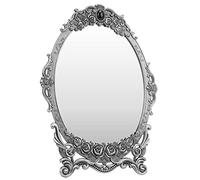 Blaihild Specchio per Trucco da Tavolo retrò, Specchio da Trucco Ovale con Bordo in Rilievo Floreale in Rilievo con Immagine Trasparente, con Supporto, per Regali di comò (antico in peltro)